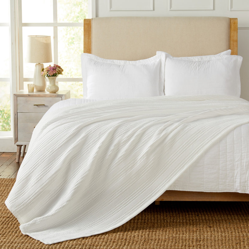 Jeté Amelia Waffle Weave, Très grand, Blanc