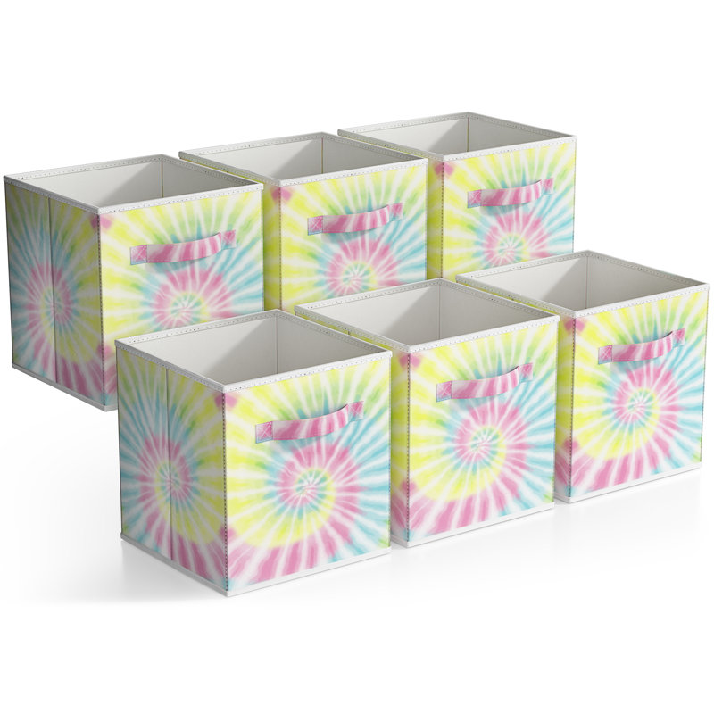11" Foldable Storage Cubes with Handles in Rainbow Sparkle Tie Dye - 6 Pack, Swirl Light, Swirl Light