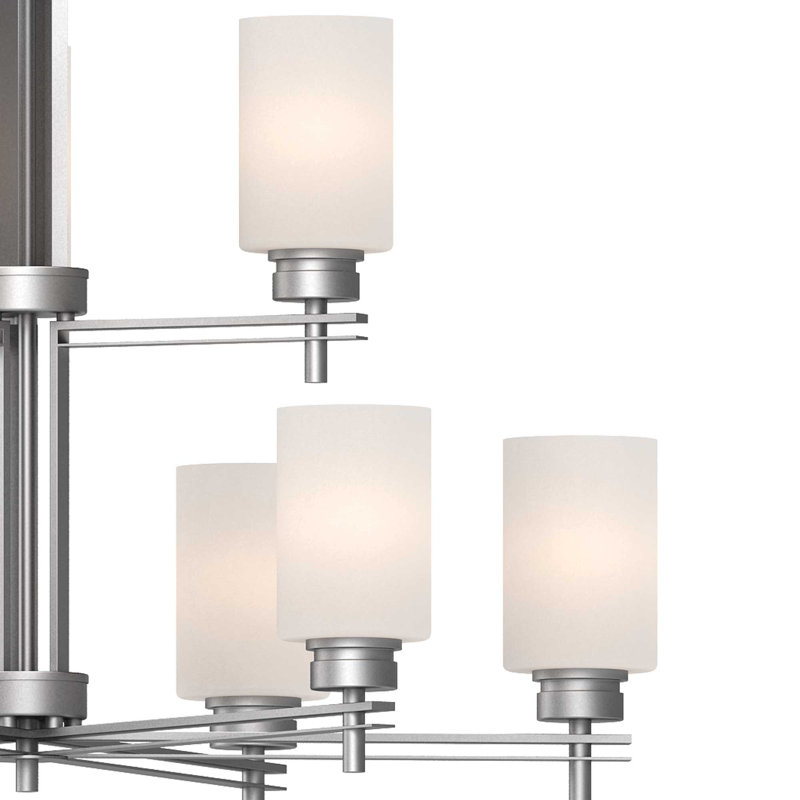 Lustre suspendu en nickel 9 lumières Carena, Nickel, Blanc