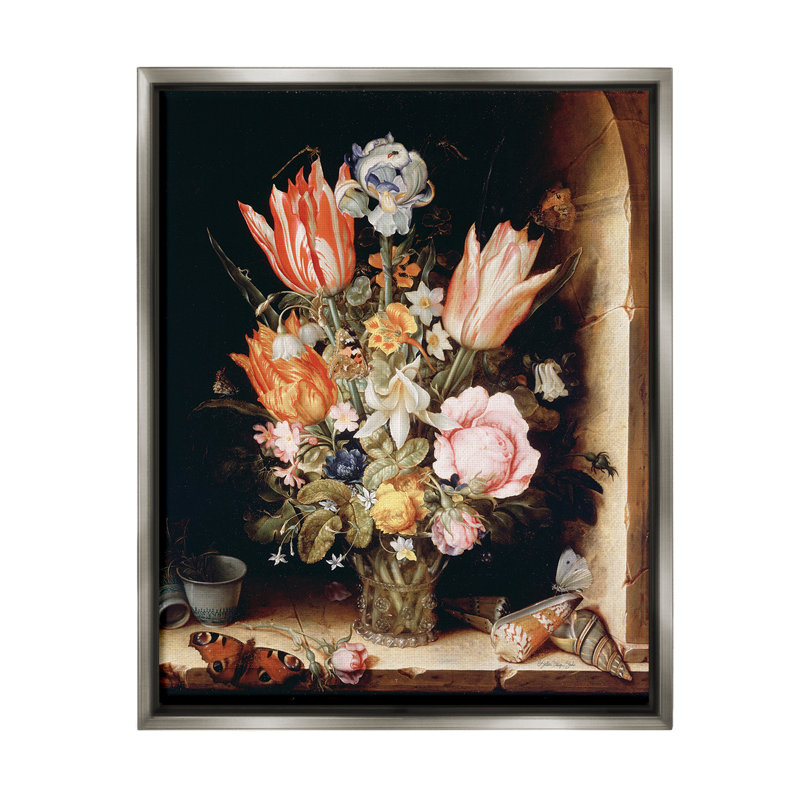 «Classic Bouquet Still Life» sur toile, Cadre flottant gris lustré, H 31 po x l 25 po