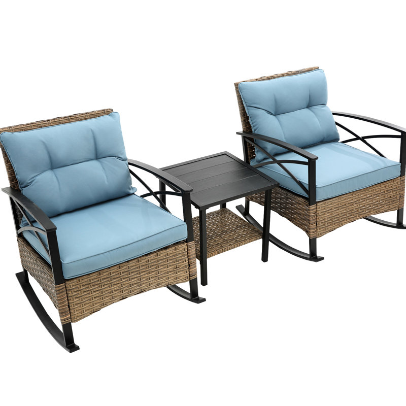 Chaise berçante d'extérieur en gris - matériaux, assise confortable, facile à transporter, avec rangement Compartiment bleu Profitez de vos loisirs