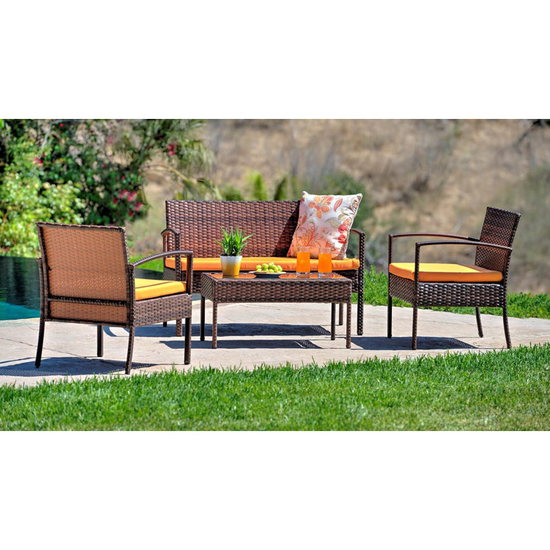 Tindal 4 - Person Patio Conversation Set with Cushions, Brown, Grey