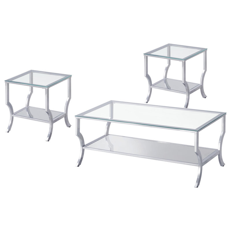 Ensemble de table basse et de table de bout 3 pièces Sayler Chrome, 3 pièces: table basse, 2 tables de bout