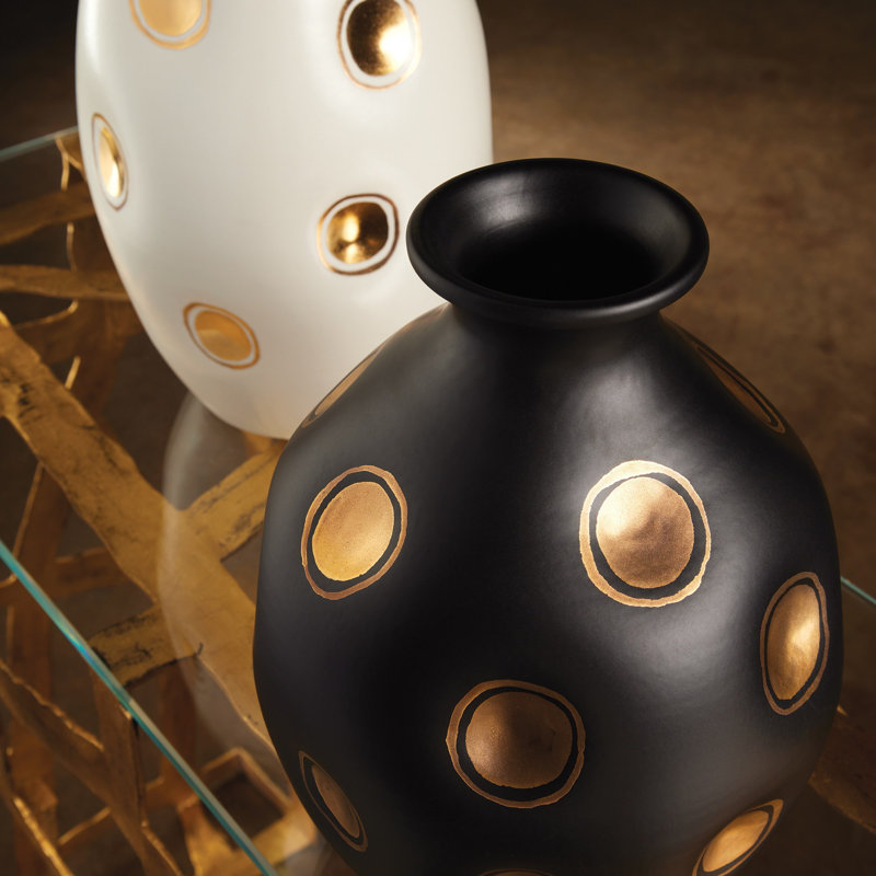 Dimples Handmade Ceramic Table Vase, Black/Gold