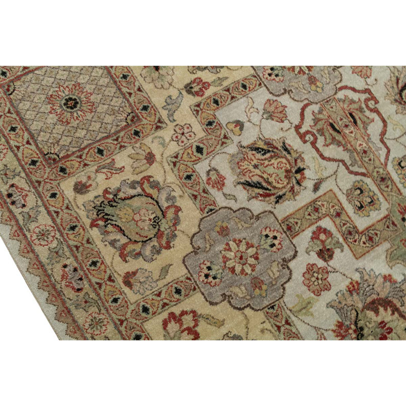 Tapis unique en laine noué à la main brun clair / beige / gris de 8 pi 10 po x 11 pi 10 po