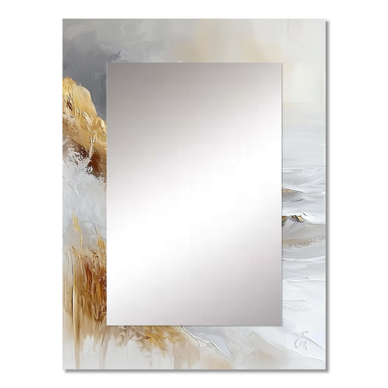 Pure Golden Winter Beach Landscape IV - miroir mural décoratif de plage, miroir blanc, impression d'art en métal