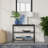 Modern Rectangular Console Table With Blackened Bronze Steel Frame And Tempered Glass Top For Entryway, Living Room, Or Hallway