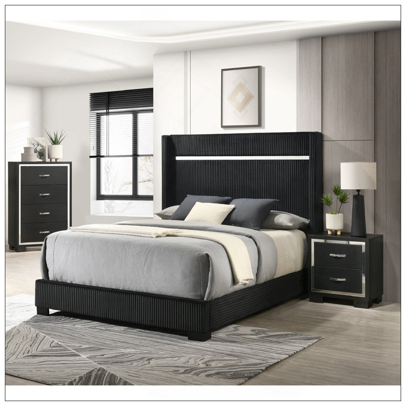 Meuble de chambre à coucher moderne à 1 tiroir Glam 4 tiroirs avec poignées en métal noir