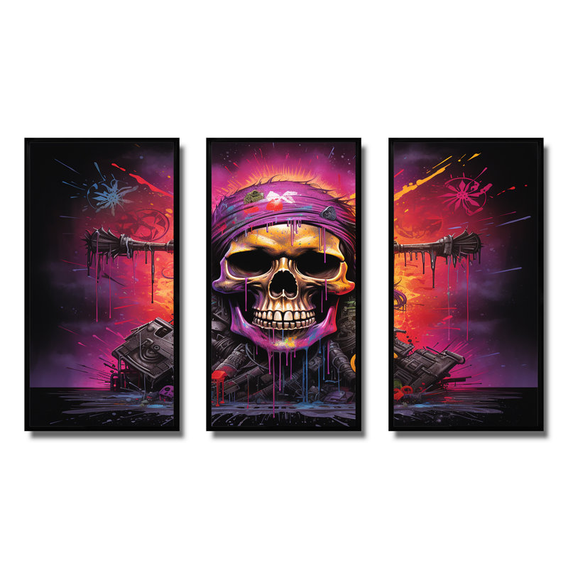 Drapeau pirate squelette - art mural pirate, H 28 po x l 36 po, Cadre flottant noir