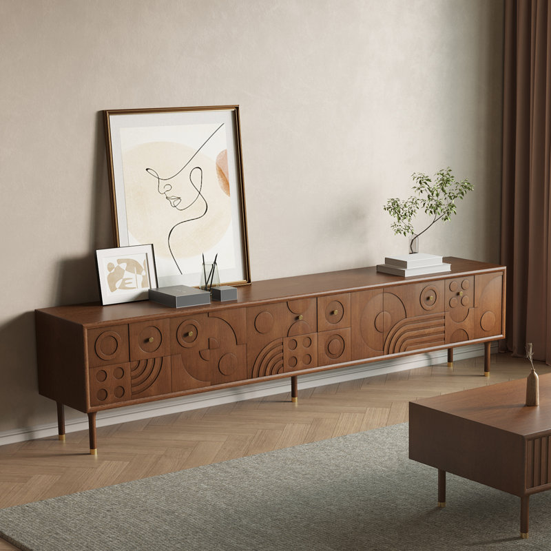 Meuble télé Mid-Century moderne, entièrement assemblé, Brun, H 22,83 po x L 94,49 po x l 16,93 po