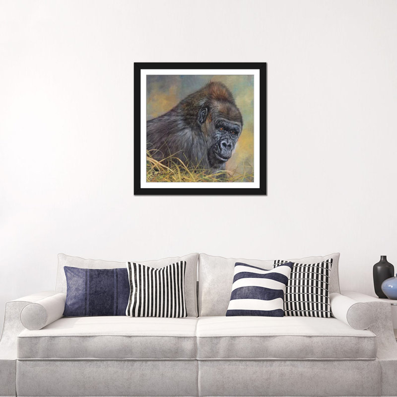 « gorilla », impression sur toile, Papier d'art encadré noir, Blanc, H 24 po x l 24 po x P 1 po
