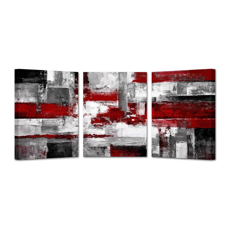 3 Piece Wrapped Canvas Print, Red