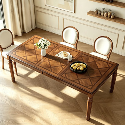 Table de salle à manger rectangulaire traditionnelle TREXM avec dessus en bois encadré et pieds tournés pour salle à manger et cuisine