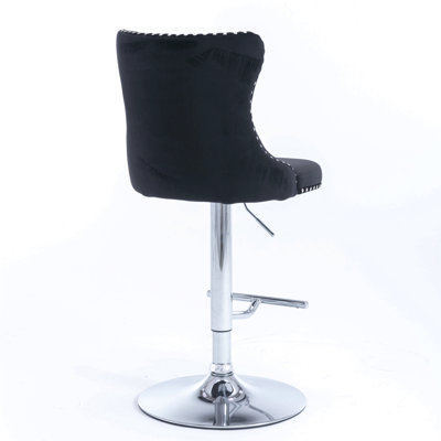 Tabourets de bar pivotants en velours à hauteur de siège réglable de 25 à 33 pouces, tabourets de bar à base chromée avec dossier capitonné confortable, ensemble de 2