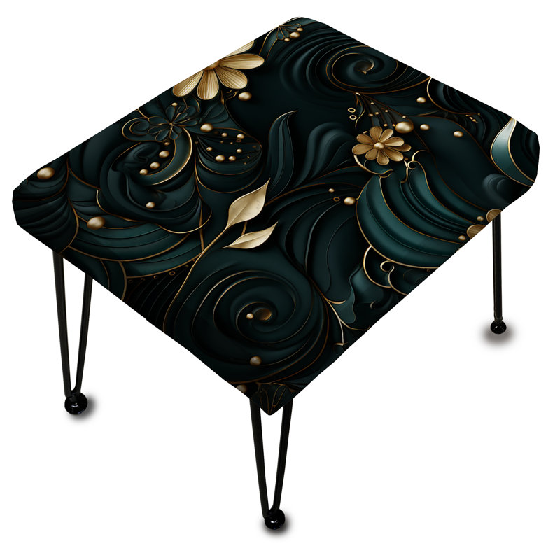 Repose-pieds rectangulaire profond damassé émeraude
