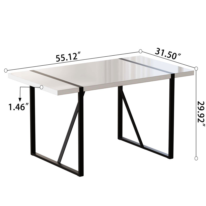 Table de salle à manger 55 pièces 55 po: table blanche et 4 chaises sans accoudoirs en polyuréthane, renforcées en métal pour une durabilité accrue, des sièges confortables pour une utilisation à long terme