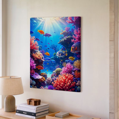Wall Art Vibrant Coral Reef Canvaslively Marine Life Underwater Art Canvas Ready To Hang Gallery Wrapped Home Decor Modern Design Decor