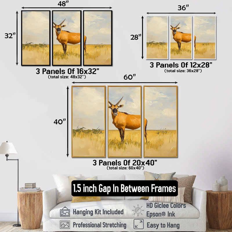«Hartebeest Hunt In Tanzanie II - Antelope», ensemble d'art mural, H 28 po x l 36 po, Reproduction avec cadre flottant, Noir