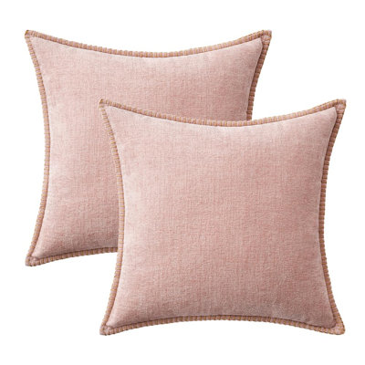 Pack Of 2 Valentines Day Couch Throw Pillow Covers 18X18 Inch Pink Farmhouse Decorative Pillow Covers With Stitched Edge Soft Chenille Solid Dyed Spring Pillow Covers For Sofa Bed Living Room