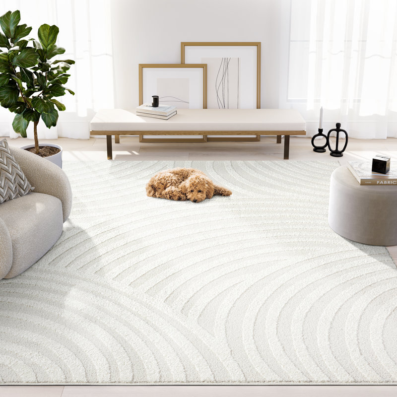 Abani Rugs Onish Collection NOM160A Cream Linear Curves Area Rug, Rectangle 5'3" x 7'6"