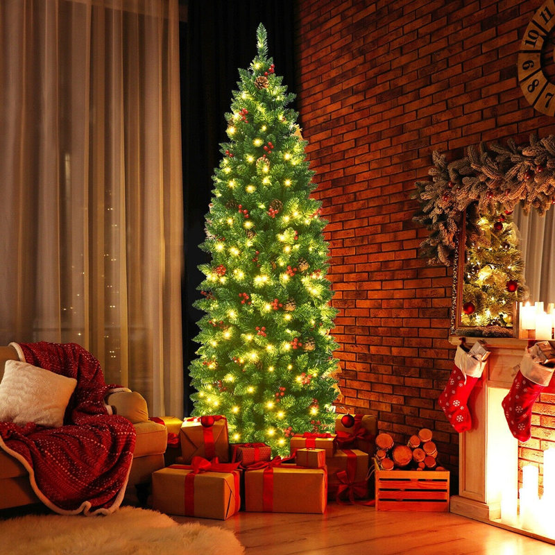 Arbre de Noël vert avec lumières DEL et pommes de pin, 6.5'