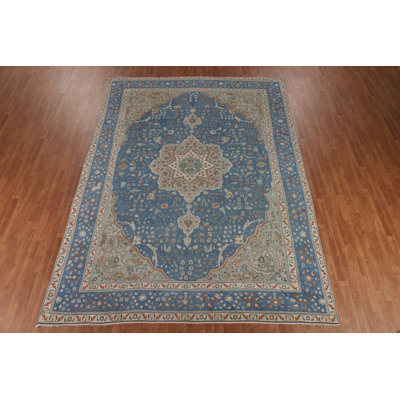 Tapis traditionnel floral fait à la main bleu 9 x 12
