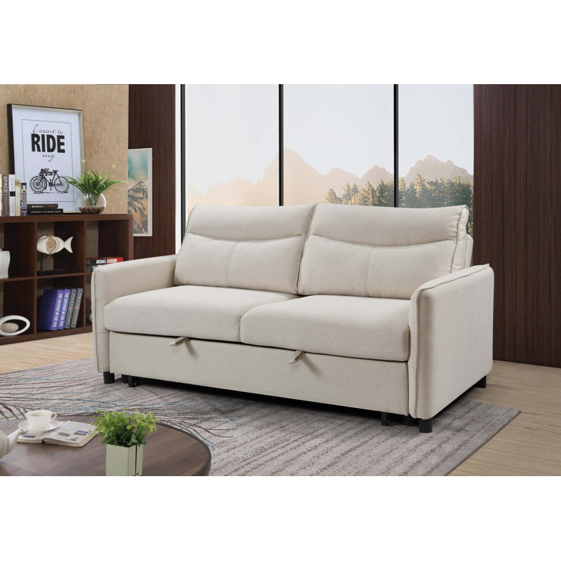 Canapé-lit ferme avec accoudoirs convertibles 3 en 1, Tissu beige, H 38 po x l 87 po x P 40,5 po