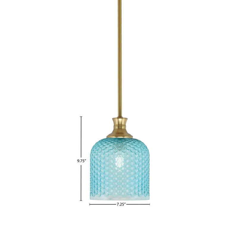 Quapaw Stem Hung Pendant Shown With 7" Turquoise Textured Glass, New Age Brass