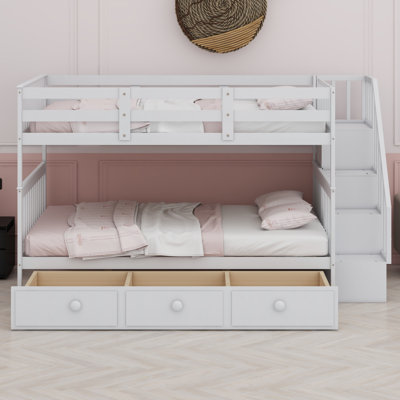 Lit superposé avec tiroir, rangement et garde-corps pour la chambre à coucher
