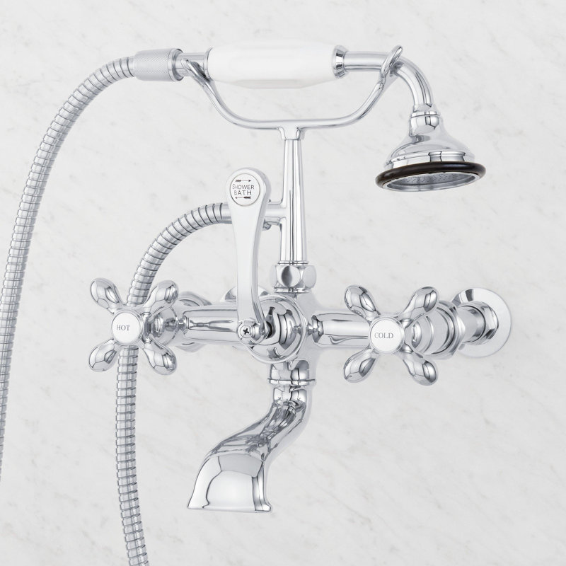 Robinet de baignoire mural style téléphone avec poignées en croix, Chrome