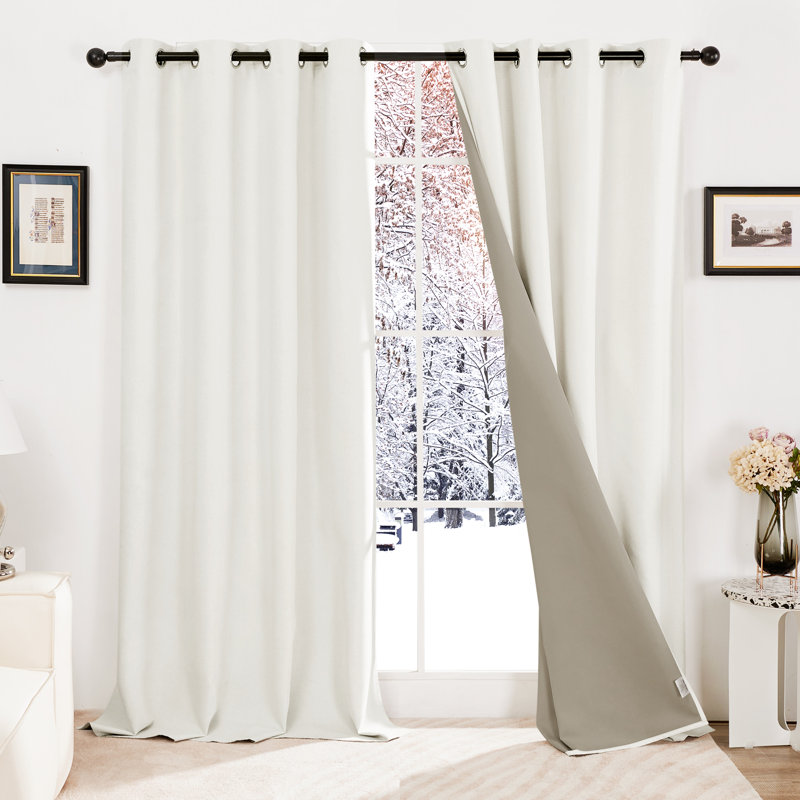 Lythrodontas Faux Linen Total Blackout Curtain Panels, 52" W x 84" H, Cream White