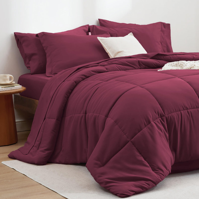 Bedsure Quilted Design Comforter Set, Burgundy, King Comforter + 6 Additional Pieces