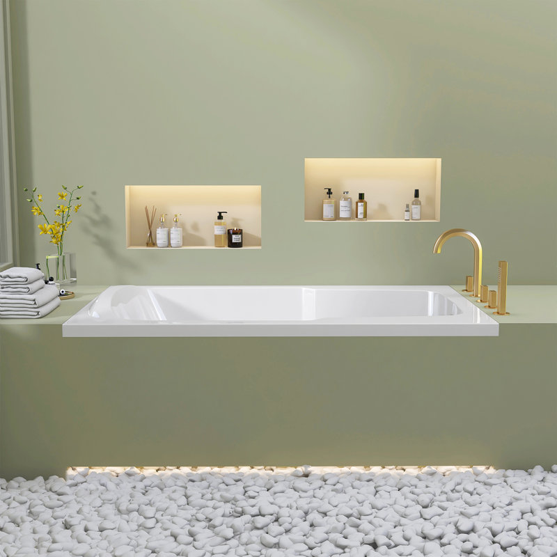 60 In. X 36 In. Rectangular Drop-In Soaking Bathtub Acrylic Bathroom Soaking Reversable Bath Tub With Handrail And Headrest In White