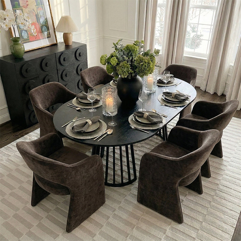 Ensemble de table de salle à manger pour 6 personnes avec table extensible et 6 chaises rembourrées en chenille, Brun