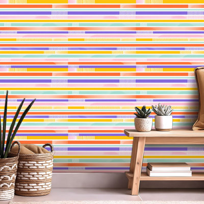Peel and Stick Wallpaper Contact Paper Colourful horizontal stripes Simple seamless thick straight lines Self Adhesive and Removable 24in x 118in(60x300cm)