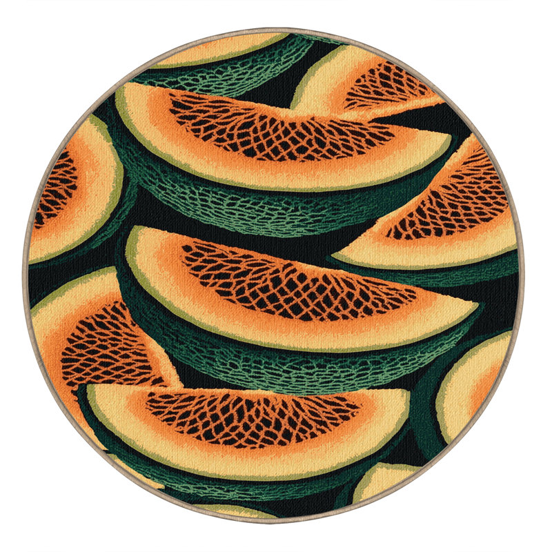 Washable Cantaloupe Fruits Area Rug, Round 6'
