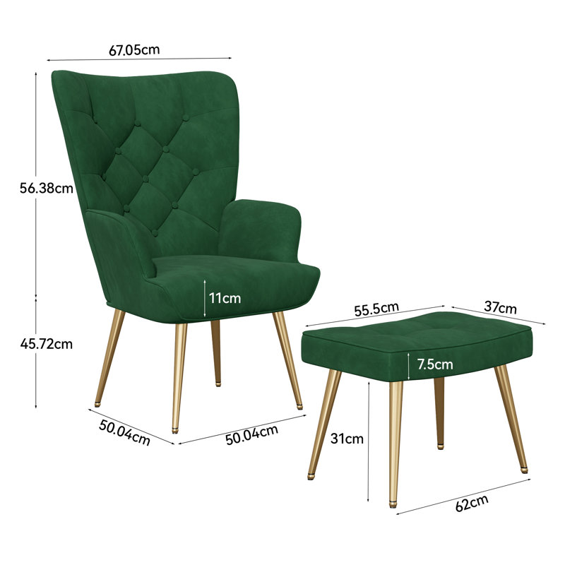 Velvet Lounge Chair, Green, Gold