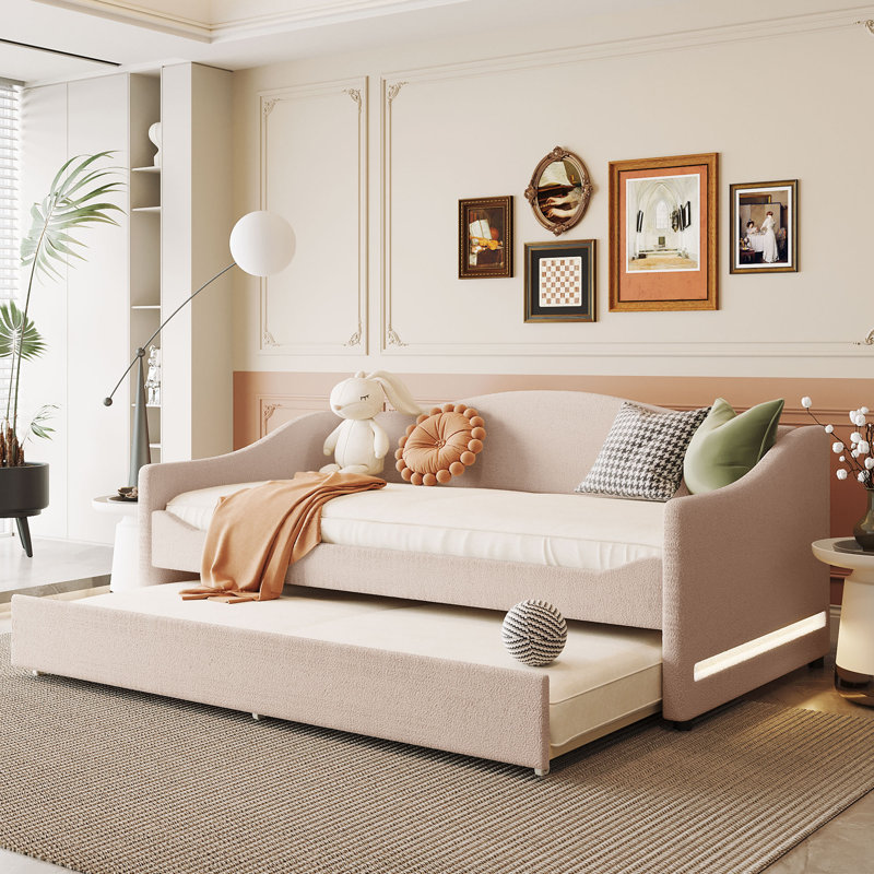 Lit de jour rembourré avec couchette, Beige, Lit simple