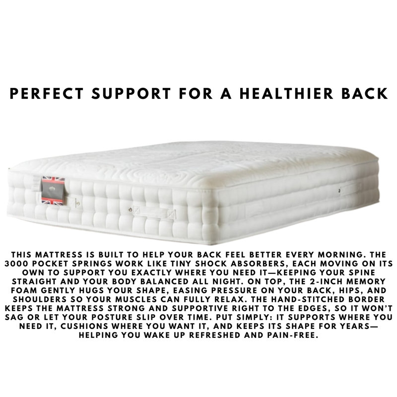 27cm Memory Foam Pocket Sprung 3000 Mattress, Med-Firm Feel, Ideal for Back Pain Relief, Single (3')