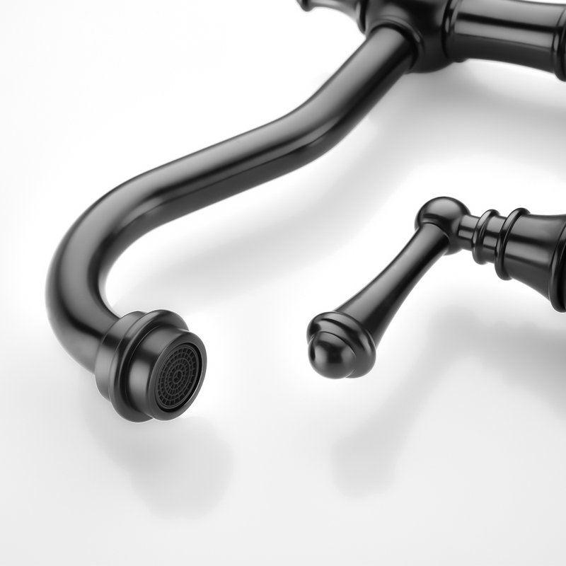 Antique Bridge Faucet in Black Finish with Pull Down Sprayer and Two Handles