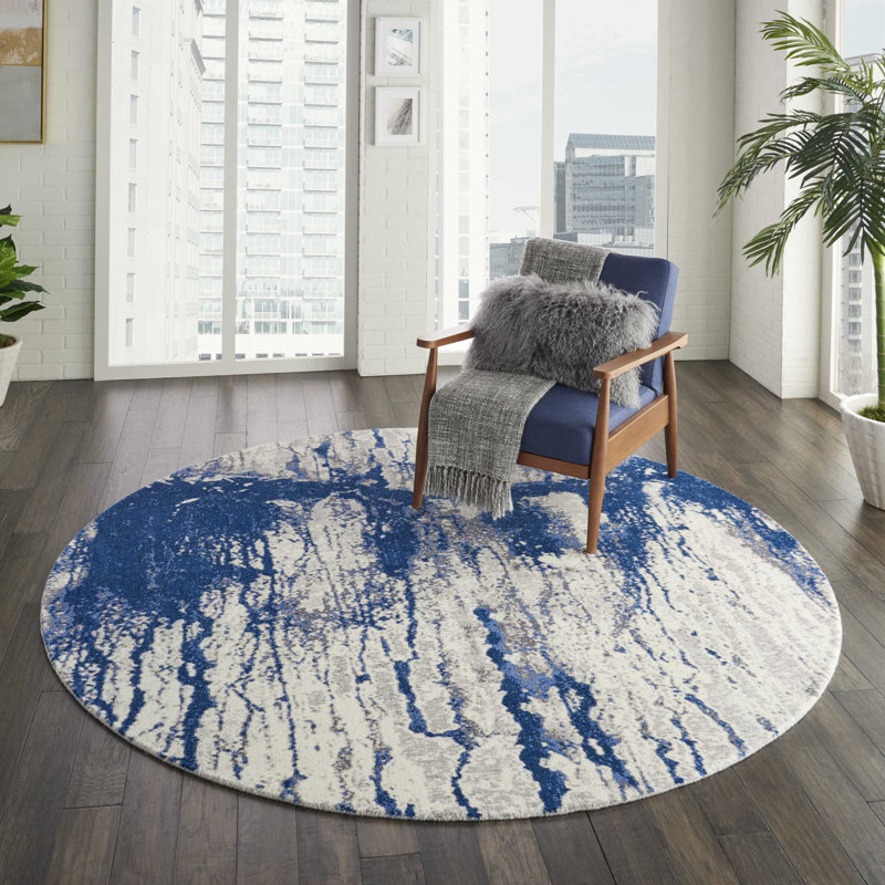 Viscose Abstract Indoor Rug, Round 8'