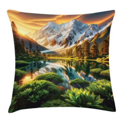 Ambesonne Throw Pillow Cushion Cover Nature Morning Scenery Peaks Peach Green and Fawn -  min_sd1044_20x20