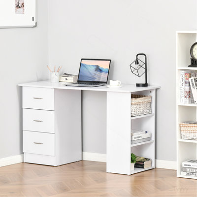 Poste de travail 47 po avec 3 tiroirs et tablette de rangement - blanc