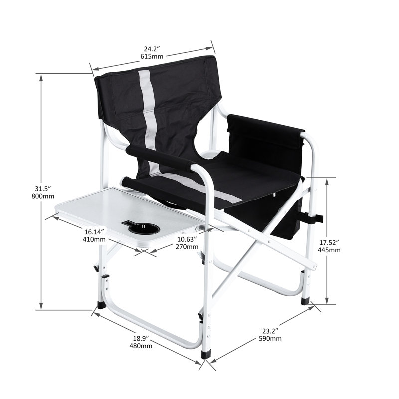 2 Folding Chair With Side Table & Pockets, 400Lbs Load Capacity, Black/Grey, Suited For Outdoor Fun Portable Storage, Great Events