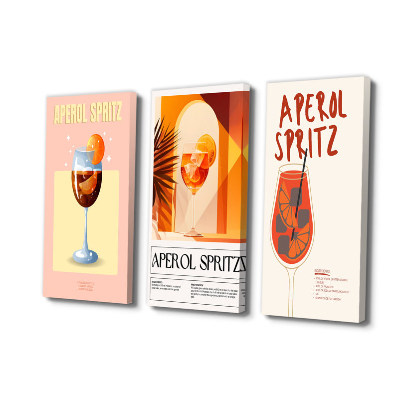 «Orange Aperol Spirz On The Rocks Night Out I», collection d'art mural de grands cocktails jaunes, Toile tendue