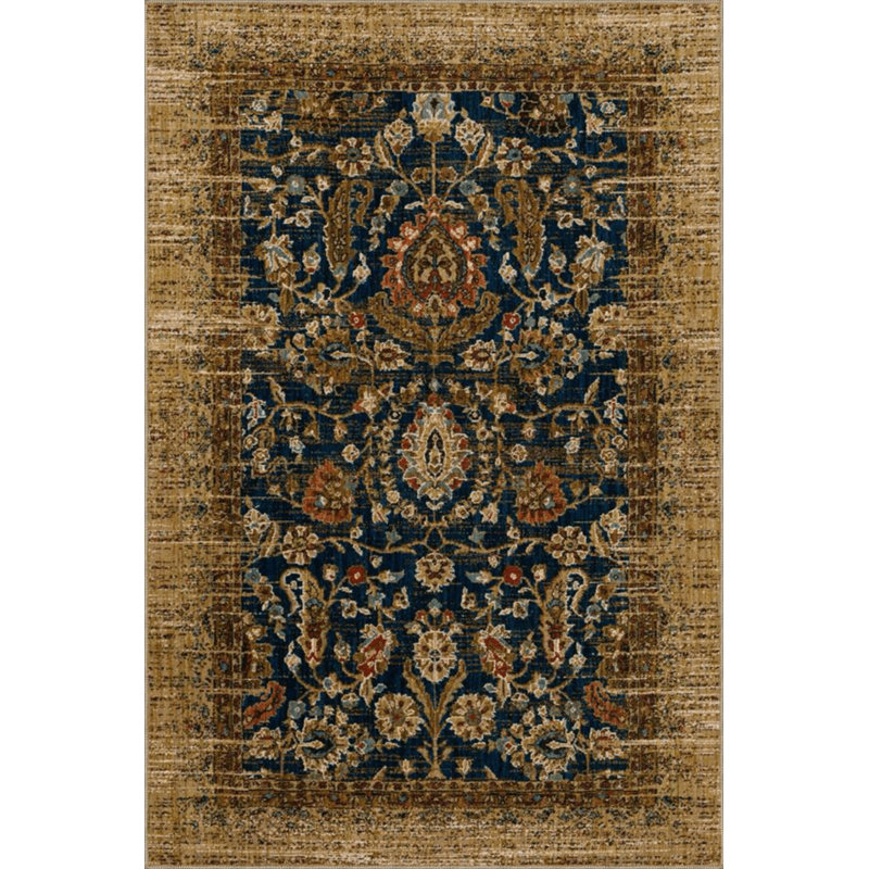 Tapis décoratif bleu marine à motif floral, Sous-tapis carré 3 pi 3 po inclus