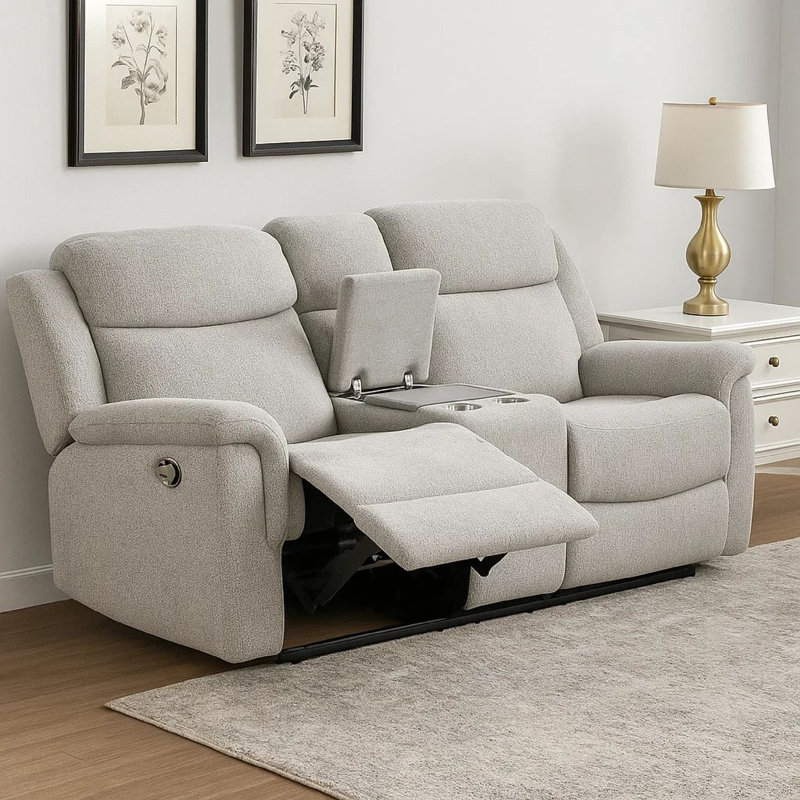 Canapé inclinable électrique Teren de 86 po en cuir fleur gris contemporain Teren, Gris taupe