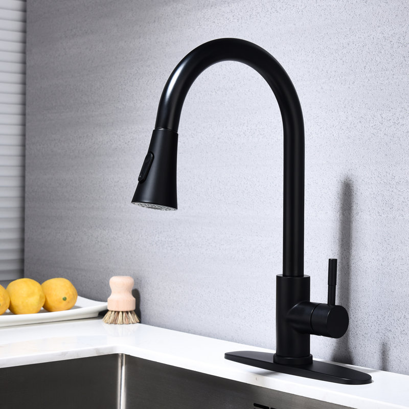 Single Lever Kitchen Faucet Of Matte Black Stainless Steel, Pull Out Fitting A Wide Range Sinks, High Nozzle Rotating Completely, Corrosion Surface, Aerators For Bubble-Rich Water Faucet, , Lever,