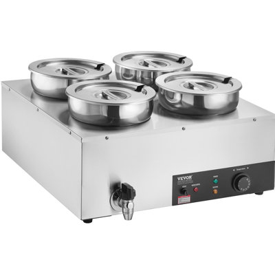 Electric Soup Warmer, Four 7.4QT Stainless Steel Round Pot, 1500W Commercial Food Warmer, 86~185°F Adjustable Temp, Bain Marie with Anti-Dry Burn and Reset Button, for Restaurant, Buffet
