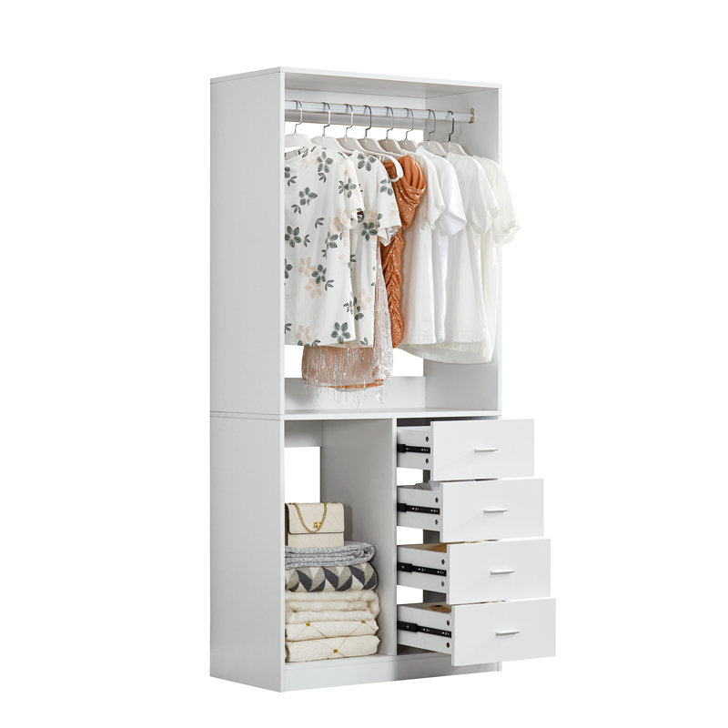 Armoire-penderie moderne en bois: 7 tablettes et 4 tiroirs